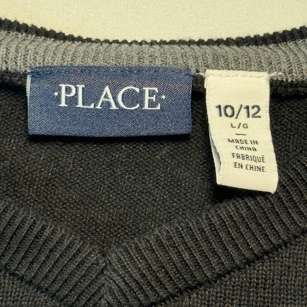 The Childrens Place Boys Sweater Black V-Neck Cotton Size 10/12